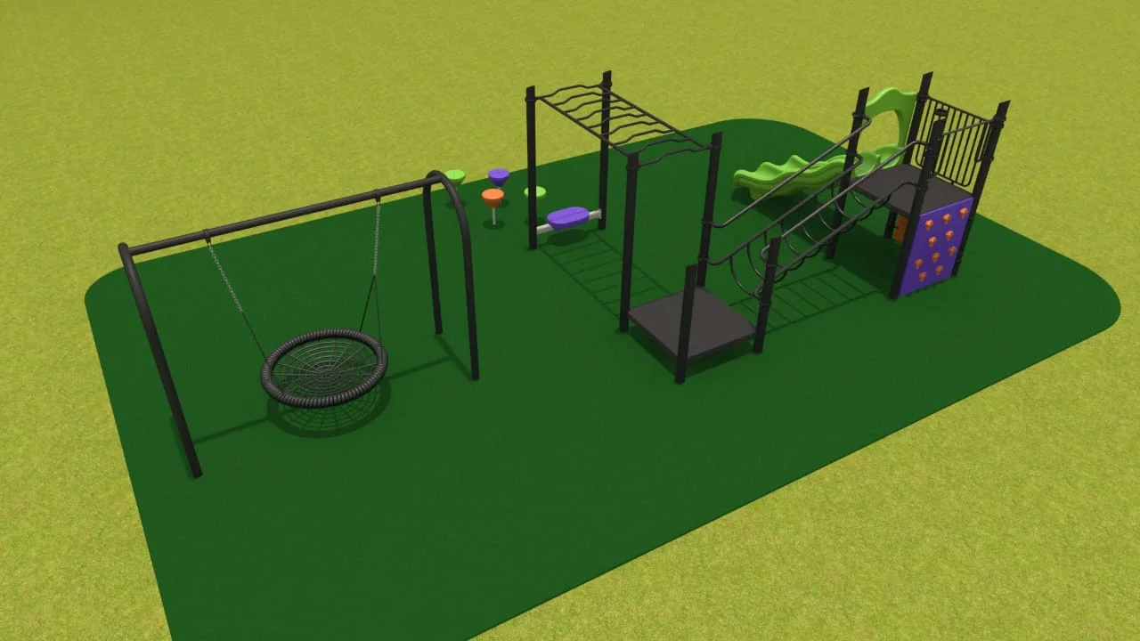 Supplied design showing playground swings and climbing equipment
